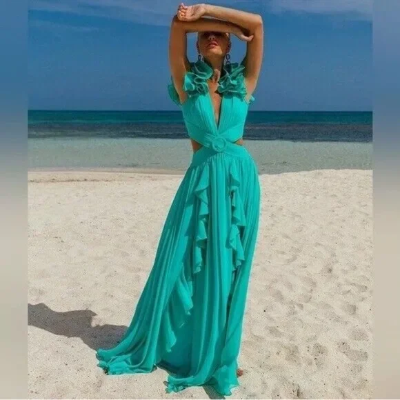chinese dress ladies Seaside Flutter Sleeve Maxi Dress main image 0